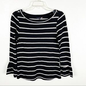 MODCLOTH Black White Scoop Neck Long Ruffle Cuff Sleeves Knit Top, Size Small